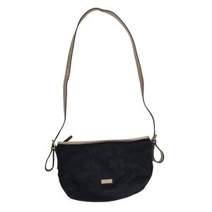 PELLE BORSA Black Tonal Camo Nylon Crossbody Bag Beige Trim Adjustable Strap GUC